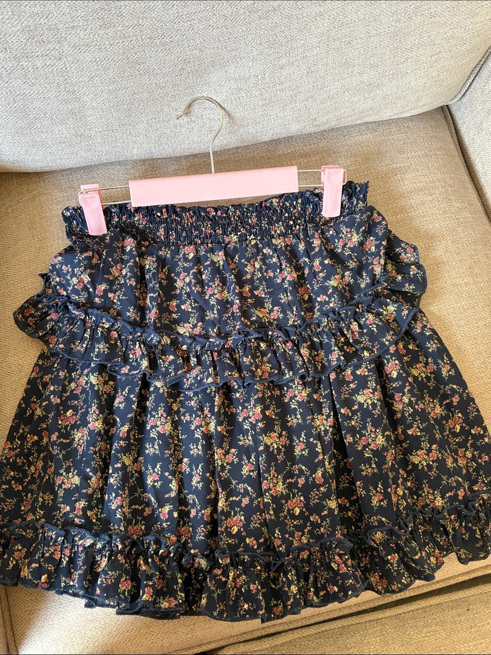 Navy Floral Ruffle Mini Skirt